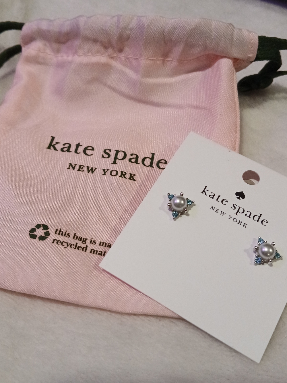 kate spade Pearl & Aquamarine Star Stud Earrings + DUSTBAG - FULL INCLUSION